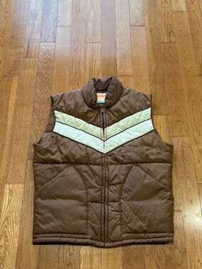 Brown Puffer Vest with Cream Chevron Stripe - Men